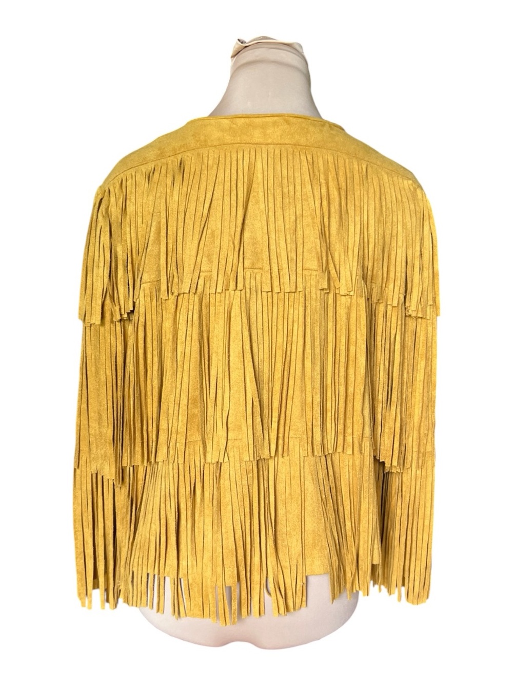 DO + BE Faux Leather Suede Yellow Multi-Tiered Fringe Open Jacket L - Picture 6 of 13